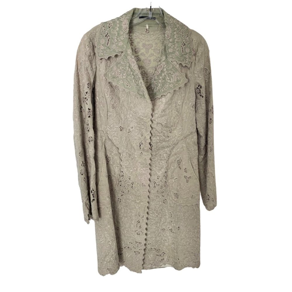 ELIE TAHARI Women's Coat. Light Pale Green. Size 8 GORGEOUS! EMBROIDERED!